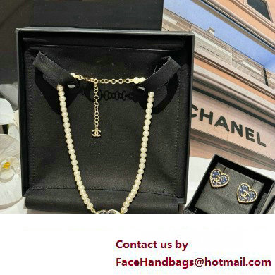 chanel Metal  &  Glass Pearls Gold, Blue  &  Pearly White CHOKER ABC711 2024